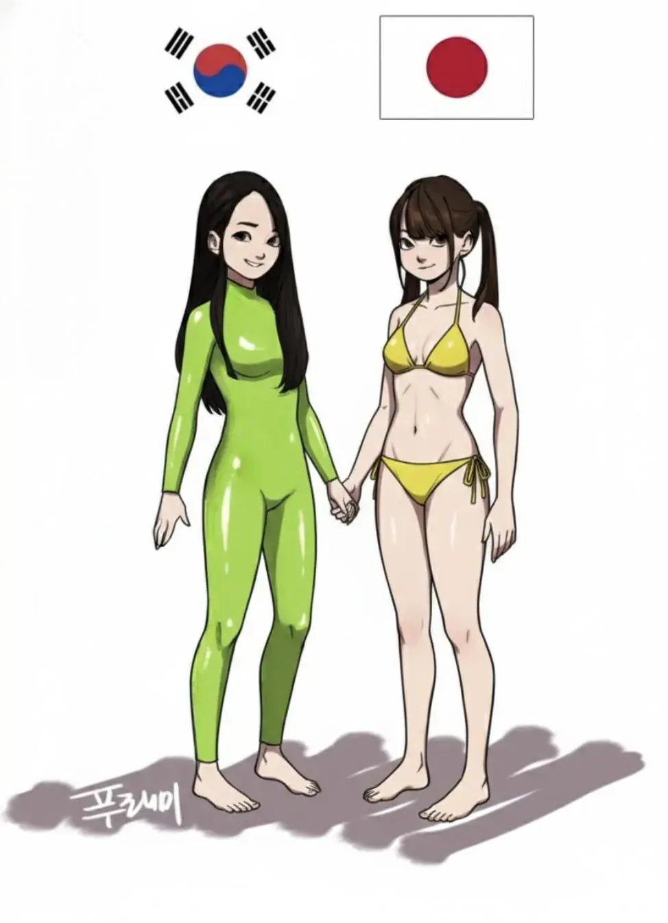 한국과 일본의 여고생의 수영복 차이점