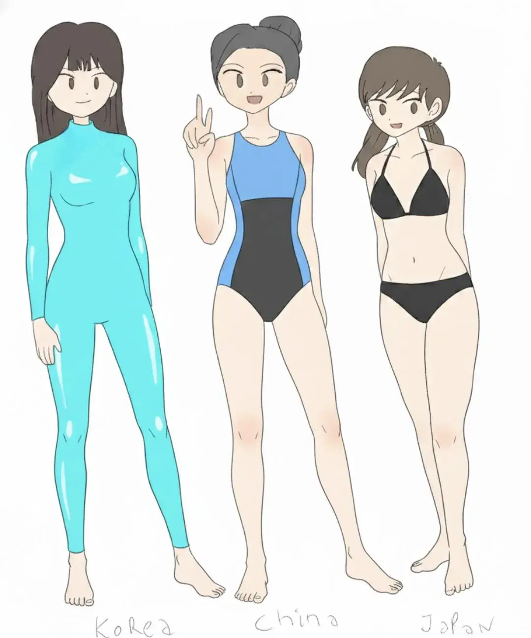 한국과 일본의 여고생의 수영복 차이점