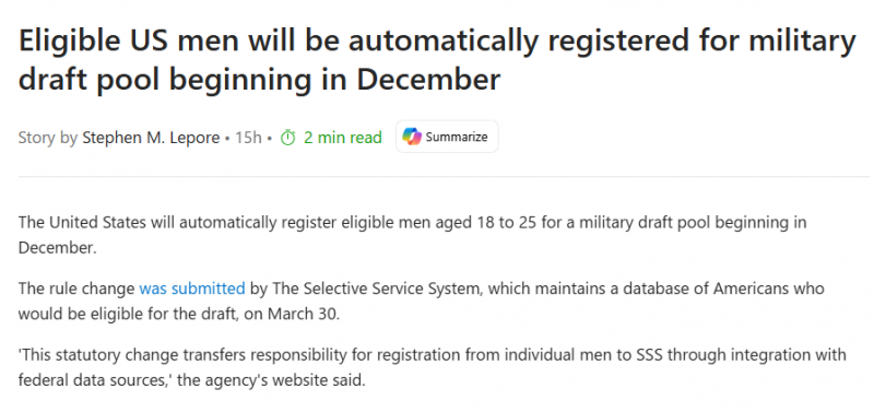 [천조국] 12월부터 18~25세 남성은 자동으로 징병등록!!!